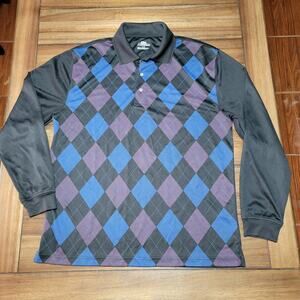 PGA Tour LS Black w/ Blue & Red Diamonds Golf Polo - Size Large